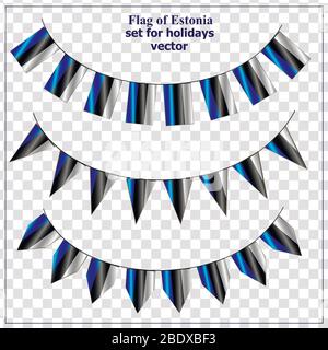Set mit Flaggen von Estland mit Falten. Bunte Illustration mit Fahnen für Feiertage. Vektorgrafik. Stock Vektor