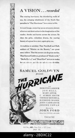 DOROTHY LAMOUR und JON HALL im HURRIKAN 1937 Regisseur JOHN FORD Roman Charles Nordhoff und James Norman Hall Spezialeffekte James Basevi The Samuel Goldwyn Company / United Artists Stockfoto