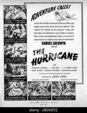 DOROTHY LAMOUR und JON HALL im HURRIKAN 1937 Regisseur JOHN FORD Roman Charles Nordhoff und James Norman Hall Spezialeffekte James Basevi The Samuel Goldwyn Company / United Artists Stockfoto