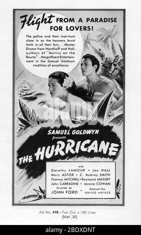 DOROTHY LAMOUR und JON HALL im HURRIKAN 1937 Regisseur JOHN FORD Roman Charles Nordhoff und James Norman Hall Spezialeffekte James Basevi The Samuel Goldwyn Company / United Artists Stockfoto