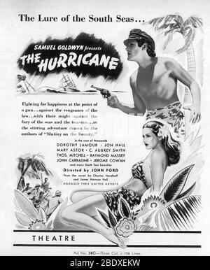 DOROTHY LAMOUR und JON HALL im HURRIKAN 1937 Regisseur JOHN FORD Roman Charles Nordhoff und James Norman Hall Spezialeffekte James Basevi The Samuel Goldwyn Company / United Artists Stockfoto