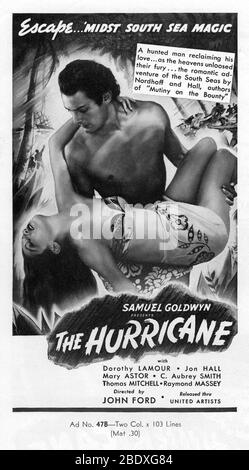 DOROTHY LAMOUR und JON HALL im HURRIKAN 1937 Regisseur JOHN FORD Roman Charles Nordhoff und James Norman Hall Spezialeffekte James Basevi The Samuel Goldwyn Company / United Artists Stockfoto