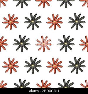 Blühende Blumen auf weißem Hintergrund gestreift Nahtloses Doodle Blumenmuster. Oberflächengestaltung Stock Vektor