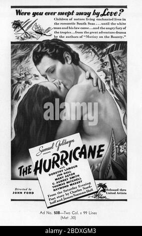 DOROTHY LAMOUR und JON HALL im HURRIKAN 1937 Regisseur JOHN FORD Roman Charles Nordhoff und James Norman Hall Spezialeffekte James Basevi The Samuel Goldwyn Company / United Artists Stockfoto
