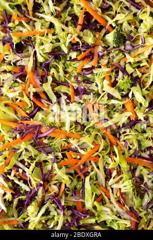 Hausgemachte Raw zerfetzte Broccoli Slaw, Draufsicht. Stockfoto