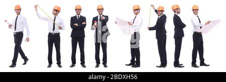 Panorama Foto Collage von qualifizierten Architekten isoliert auf weißem Stockfoto