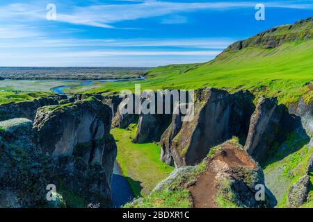 Fjaðrárgljúfur Canyon, Südregion, Island Stockfoto
