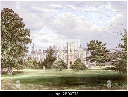 Eine farbige Illustration von Preston Hall bei Aylesford, Kent, gescannt in hoher Auflösung aus einem 1870 gedruckten Buch. Ich glaubte, dass das Urheberrecht frei ist. Stockfoto