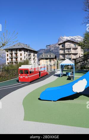 Aire de jeux. Jardin d'enfants. Jardin du Mont-Blanc. Saint-Gervais-les-Bains. haute-Savoie. Frankreich. Stockfoto
