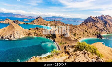 Draufsicht auf Padar Island in Komodo Island (Komodo Nationalpark), Labuan Bajo, Flores, Indonesien Stockfoto