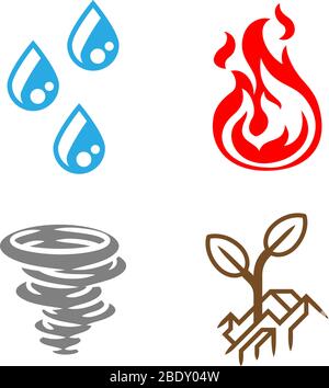 Vier Elemente Erde Wasser Luft Feuer Icon Set Stock Vektor