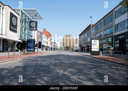 Leere Straßen im Stadtzentrum von Southampton am Karfreitag 2020 während der Sperrung des Coronavirus. Stockfoto