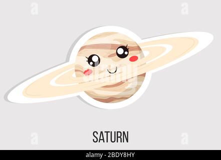 Cartoon niedlichen saturn Planeten auf weißem Hintergrund isoliert. Planet des Sonnensystems. Cartoon Stil Vektor-Illustration für jedes Design. Stock Vektor
