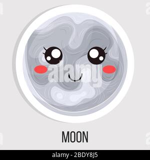 Cartoon niedlichen Mond isoliert auf weißem Hintergrund. Solaranlage. Cartoon Stil Vektor-Illustration für jedes Design. Stock Vektor