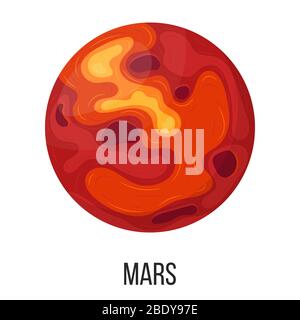 Mars-Planet auf weißem Hintergrund isoliert. Planet des Sonnensystems. Cartoon Stil Vektor-Illustration für jedes Design. Stock Vektor