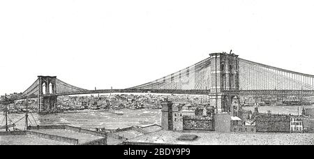 NYC, Brooklyn Bridge, 1883 Stockfoto