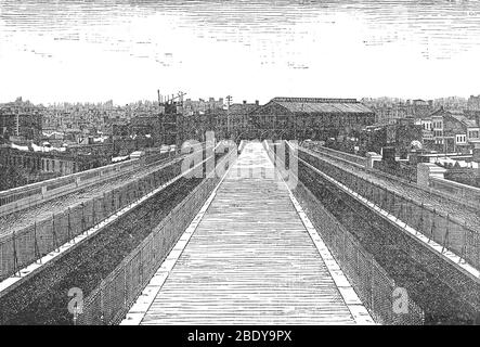 NYC, Eingang Brooklyn Bridge, 1883 Stockfoto