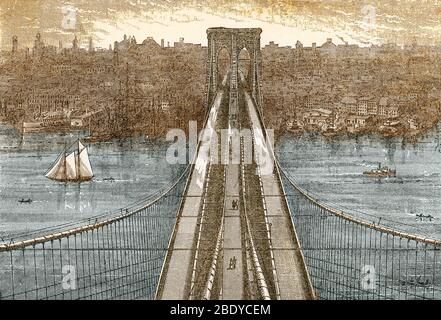 NYC, Brooklyn Bridge, 1883 Stockfoto