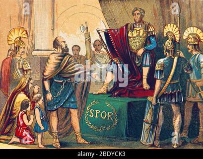 Caractacus vor Kaiser Claudius, 1. Jahrhundert Stockfoto