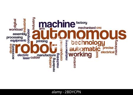 Autonomer Roboter Wort Wolke Konzept auf weißem Hintergrund Stockfoto