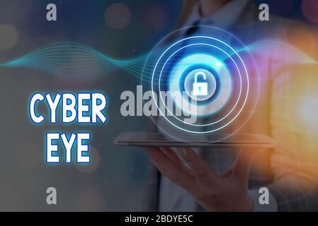 Konzeptionelle Hand schreiben Übersicht Cyber Auge. Begriff Sinne Werkzeug rückt in Gebäude smart Technologies in der Cybersicherheit Stockfoto