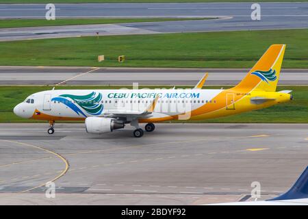 Changi, Singapur – 29. Januar 2018: Cebu Pacific Air Airbus A320 Flugzeug am Changi Flughafen (SIN) in Singapur. Airbus ist eine europäische Flugzeugmanufazrat Stockfoto