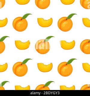 Saemless Muster mit Cartoon detaillierte exotische Pfirsich auf weißem Hintergrund. Sommerfrüchte für einen gesunden Lebensstil. Bio-Obst. Vektorgrafik für eine Stock Vektor