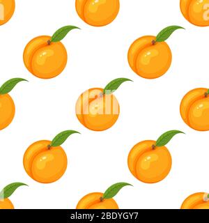 Saemless Muster mit Cartoon detaillierte exotische ganze Pfirsich auf weißem Hintergrund. Sommerfrüchte für einen gesunden Lebensstil. Bio-Obst. Vektorgrafik Stock Vektor