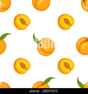 Saemless Muster mit Cartoon detaillierte exotische Pfirsich auf weißem Hintergrund. Sommerfrüchte für einen gesunden Lebensstil. Bio-Obst. Vektorgrafik für eine Stock Vektor