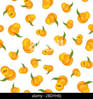 Saemless Muster mit Cartoon detaillierte exotische Pfirsich auf weißem Hintergrund. Sommerfrüchte für einen gesunden Lebensstil. Bio-Obst. Vektorgrafik für eine Stock Vektor