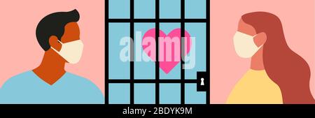 Ein Paar von sozialen Distanzierung betroffen, Vektor-Grafik-Simulator Stock Vektor