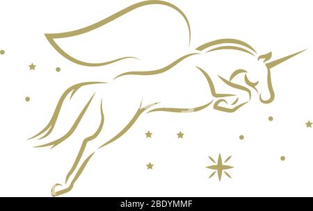 goldene Sterne und Einhorn Stock Vektor