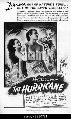 DOROTHY LAMOUR und JON HALL im HURRIKAN 1937 Regisseur JOHN FORD Roman Charles Nordhoff und James Norman Hall Spezialeffekte James Basevi The Samuel Goldwyn Company / United Artists Stockfoto