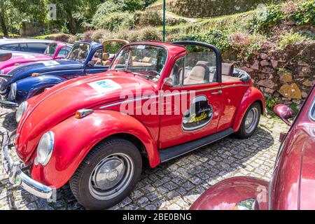 Reihe von bunten VW Käfer Cabrios Tour Autos Stockfoto