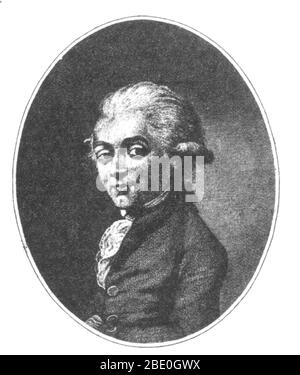 Jean-Pierre Blanchard (4. Juli 1753 - 7. März 1809) war ein französischer Erfinder und Aeronaut. Seinen ersten erfolgreichen Ballonflug machte er am 2. März 1784 in einem Wasserstoffgasballon, der vom Champ de Mars gestartet wurde. Am 7. Januar 1785 machte Blanchard, begleitet von einem Amerikaner, Doktor John Jeffries, den ersten Flug über den Ärmelkanal. 1793 führte er den ersten Ballonflug in Nordamerika durch, von Philadelphia, Pennsylvania aus, und landete in Deptford, New Jersey. Er heiratete Marie Madeleine-Sophie Armant im Jahr 1804. Er fiel aus seinem Ballon und starb 1809 im Alter von 55 Jahren an Hi Stockfoto
