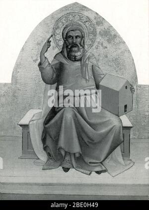 Noah von Lorenzo Monaco, 1406. Noah war der 10. Und letzte der vorsintflutlichen Patriarchen. Die Geschichte von Noah und der Arche wird in Genesis und in Sure 71 des Quran erzählt. In seinem 600. Jahr sandte Gott, traurig über die Bosheit der Menschheit, eine große Sintflut, um alles Leben zu zerstören, aber Gott befahl Noah, eine Arche zu bauen und einen Überrest des Lebens zu retten. Nach der Sintflut opferte Noah Gott ein Opfer, der verspricht, nie wieder alles Leben auf der Erde durch die Sintflut zu zerstören. Danach wurde Noah ein Weingärtner und pflanzte einen Weinberg; und er trank von dem Wein und wurde trunken und wurde in seinem Zelt aufgedeckt. Noah’ Stockfoto