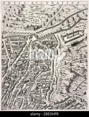 Eine Karte eines Teils von Rom (zeigt das Hippodrom oben rechts). Gestochen von Etienne Du Pérac (d. 1604). Dieser Nachdruck wurde im 16. Jahrhundert von Giovanni Giacomo de Rossi (Johannes Jacobus de Rubeis) aus dem Original von 1574 veröffentlicht. Stockfoto
