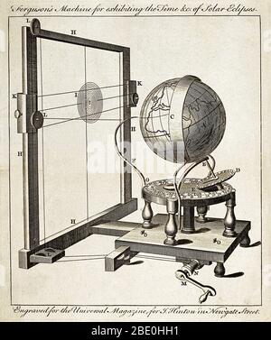 Sonnenfinsternis Prädiktor, c 1750. Zeigt einen Mechanismus entwickelt, der Zeit, Dauer und Ort der Sonnenfinsternisse von der Erde aus gesehen, zu präsentieren. Dieser Mechanismus wurde von der schottischen Astronomen James Ferguson (1710-1776). Ferguson war Fellow der Royal Society im Jahre 1763 gewählt. Stockfoto