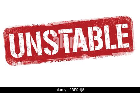 Instabiles Zeichen oder Stempel auf weißem Hintergrund, Vektorgrafik Stock Vektor