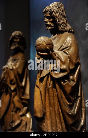 Christus mit den Aposteln Matthäus, Judas Thaddeus und Jakobus der Ältere. Stockfoto