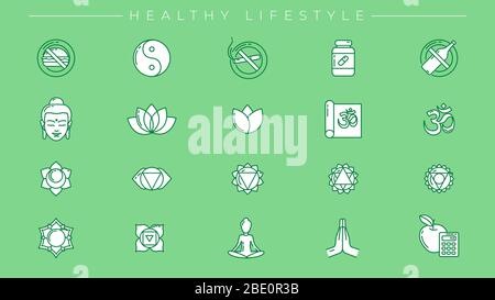 Gesunde Lifestyle Konzept Linie Stil Vektor-Symbole gesetzt Stock Vektor