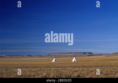 Tepees, Ulm Pishkun State Park, Montana Stockfoto