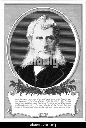 John Bigelow (1817-1911) war Mitherausgeber und Teilinhaber der New York Evening Post mit William Cullen Bryant. Später als "der erste Bürger der republik" bekannt, umfasste sein Leben die Zeit jedes amerikanischen Präsidenten außer Washington, bis zu seinem Tod im Jahr 1911. Jahrelang, nachdem er die Evening Post verlassen hatte und ein angesehener Diplomat wurde, hielt er engen Kontakt mit der Zeitung. Stockfoto