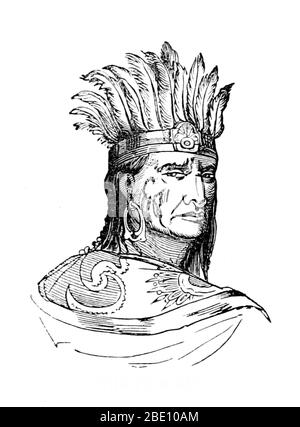 Bild von Seite 71 von 'Illustrated Historical Sketches of the Indians' von John Frost, 1857. Tenskwatawa (März 1768 - November 1836) war ein indianischer religiöser und politischer Führer des Shawnee Stammes. Er führte eine Reinigungsbewegung, um sein Volk auf ihre traditionellen Wege zurückzubringen und die Übel zu vertilgen, die von den Amerikanern vertreten wurden. Seine Anhänger folgten ihm nach Westen, um eine große multi-Stammes-Gemeinschaft zu bilden, die den Weißen als Prophetstown (Tippecanoe) im Jahr 1808 bekannt ist. Der Ort war auch ein geografischer zentraler Punkt für die politische und militärische Allianz, die sich um Tenskwatawas bildete Stockfoto