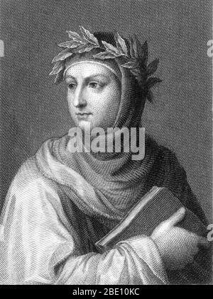 Giovanni Boccaccio (1313 - 21. Dezember 1375) war ein italienischer Schriftsteller, Dichter, Korrespondent von Petrarca und ein bedeutender Humanist der Renaissance. Er war der Sohn eines florentinischen Kaufmanns, Boccaccino di Chellino, und eine unbekannte Frau; er wurde wahrscheinlich aus Ehe geboren. Boccaccio schrieb eine Reihe von bemerkenswerten Werken, darunter die Decameron und über berühmte Frauen. Als Dichter, der in der italienischen Volkssprache schrieb, ist Boccaccio besonders für seinen realistischen Dialog bekannt, der sich von dem seiner Zeitgenossen Unterschied, mittelalterliche Schriftsteller, die meist formelhafte Modelle für Charakter und Handlung folgten. Seine letzten Jahre Stockfoto