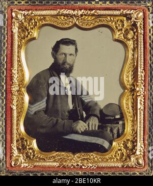 Porträt eines konföderierten Soldaten von ca. 1862. Ambrotype, handkoloriert. Amerikanischer Bürgerkrieg. Stockfoto