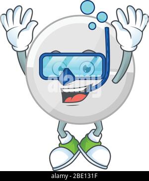 Maskottchen Design Konzept der weißen Pillen trägt Taucherbrille Stock Vektor