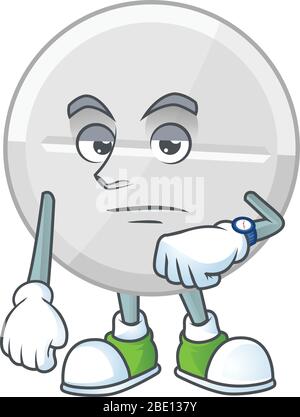 Weiße Pillen mit wartenden Geste Cartoon Maskottchen Design-Konzept Stock Vektor