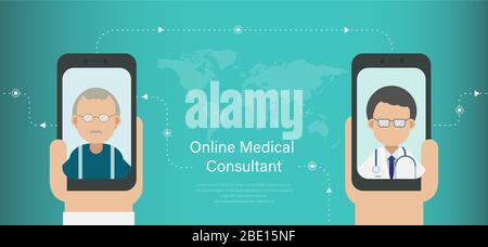 Online-medizinische Beratung Konzept mit Arzt sprechen mit Patienten Online-Vektor-Illustration Stock Vektor