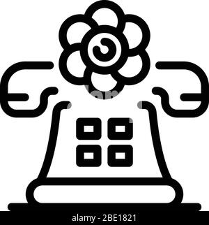 Klassisches Telefon und Blume Symbol, Outline-Stil Stock Vektor